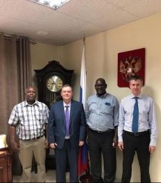 Photo: From left to right , Mr. Deogratias Kamya, Ambassador Vladlen Semivolos, Mr. Lubowa Michael and Mr. Evgeny Kalashnikov 